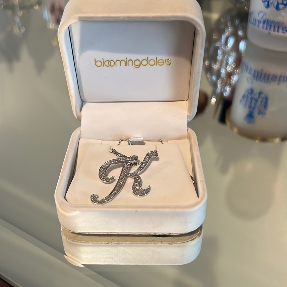 Baby Phat 14karat white gold diamond necklace initial K